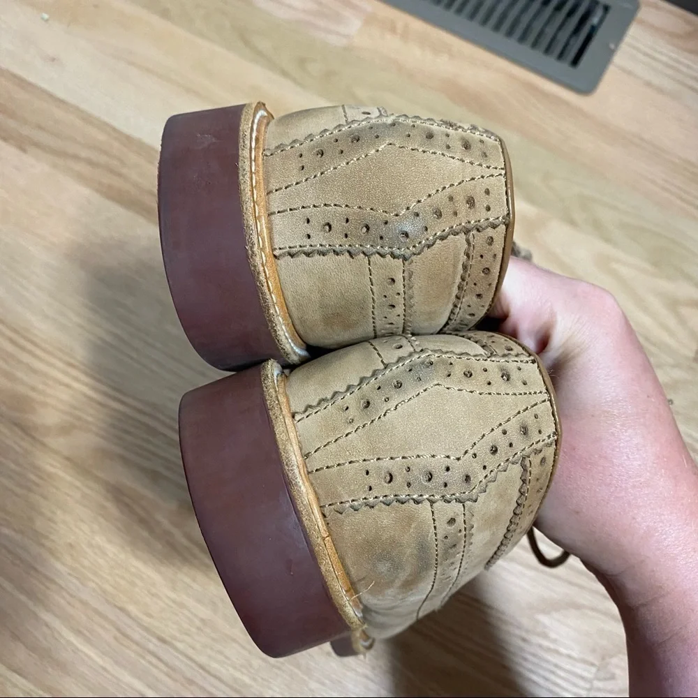 Lands End Tan Wingtip Oxford Shoes Sz 9 Men’s Work Career Dress